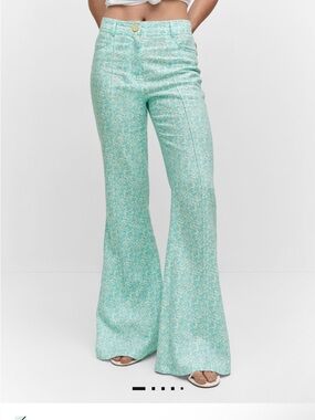 Mango Mint Floral Boot Cut Flare Pants